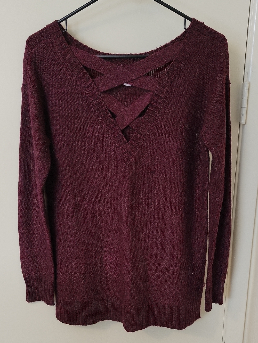 Women’s Burgundy Knit V-Neck Sweater - Picture 1 of 7